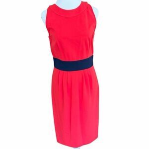 Ava & Aiden Vibrant Coral Midi Dress with Black Waistband size 6.